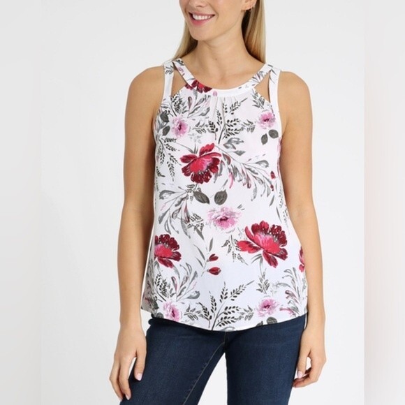 Kismet white red and pink floral cutout top size small NWT - Picture 2 of 10